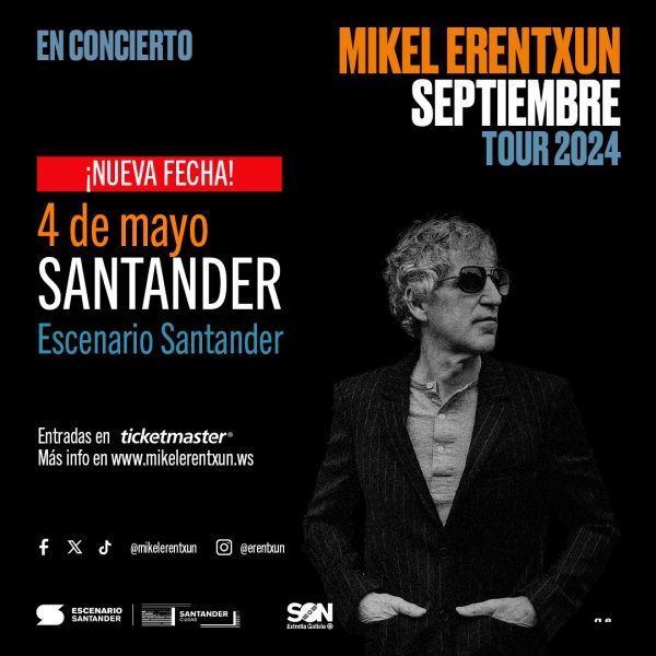 Concierto de Mikel Erentxun el 4 de mayo de 2024, en la Sala Escenario Santander (Santander, Cantabria), a las 22:00h.