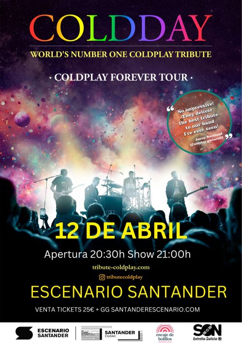 Concierto Coldday, tributo a Coldplay, el 12 de Abril de 2024 en la sala Escenario Santander (Santander, Cantabria), a las 21:00h.