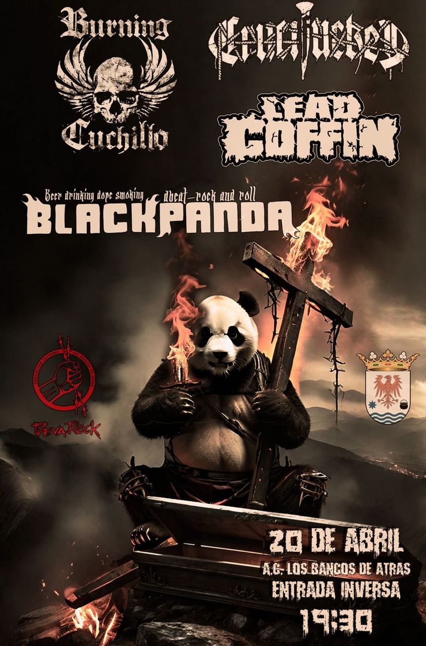 Concierto de Burning Cuchillo + Black Panda + Lead Coffin + Crucifucked, el 20 de abril de 2024 a las 19:30 en la Asociación Los Bancos de Atrás de Unquera (Cantabria).